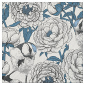 Tissu Pies blanches et mésanges bleues (Échantillon)