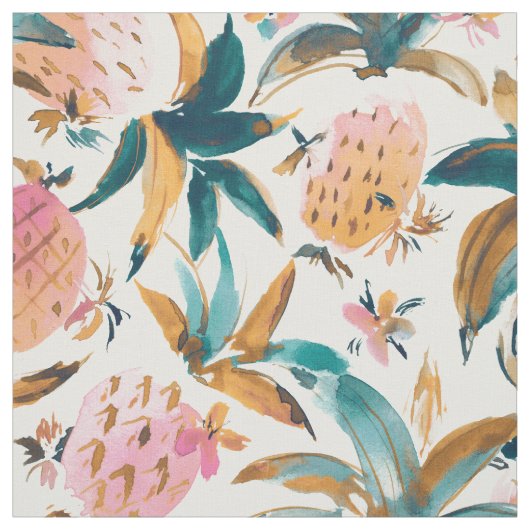 Tissu PINEAPPLE DANSE Ananas rose Aquarelle (Échantillon)