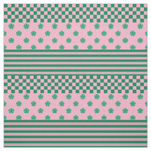 Tissu Pink Green Boho Check Floral Stripes Motif