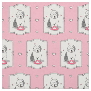 Tissu Pink Valentine Old English Chien à chiens gris 1 F