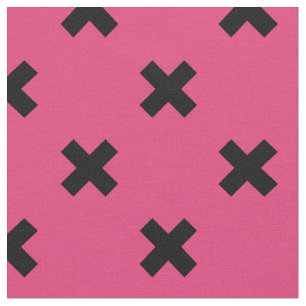 Tissu Piqûres de croix noire sur fuchsia