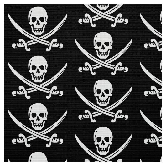 Tissu Pirate Crâne et épée Noir Blanc (Échantillon)