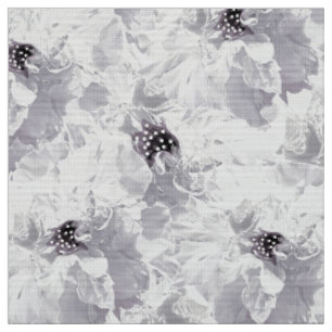 Tissu pivoines, gris et blanc, fleurs florales, blanches