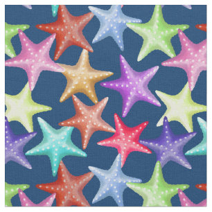 Tissu Plage d'été nautique de Starfish multicolore sur B