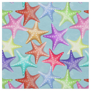 Tissu Plage d'été nautique de Starfish multicolore sur B