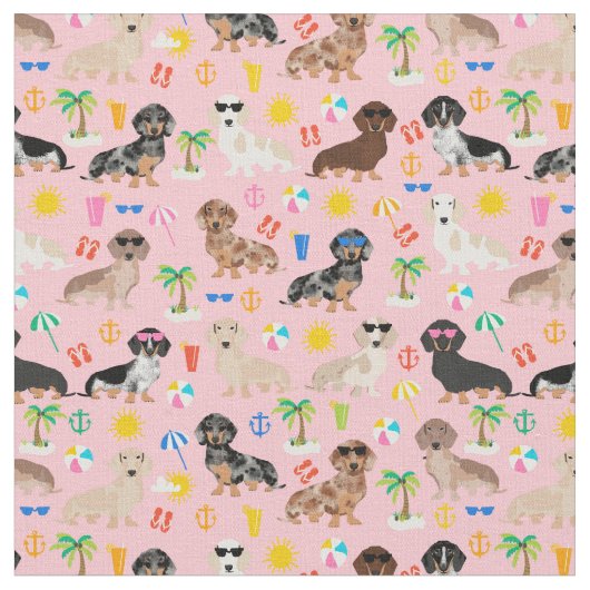 Tissu Plage rose des chiens de Dachshund (Fermer)
