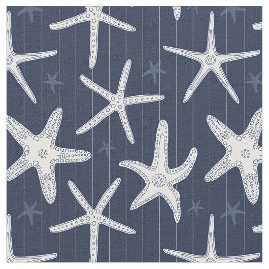 Tissu Plage Starfish White et Navy Blue Stripes (Fermer)