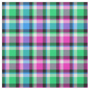 Tissu Plaid magenta, vert, et bleu lumineux