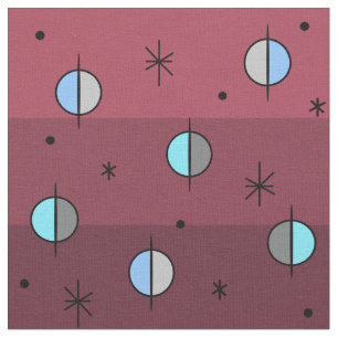 Tissu Planètes de l'âge de l'espace rétro Stars Maroon