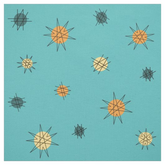 Tissu Planètes Starburst de l'ère atomique Turquoise (Échantillon)