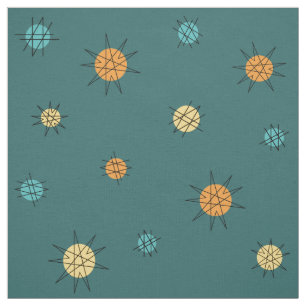 Tissu Planètes Starburst de l'ère atomique Turquoises