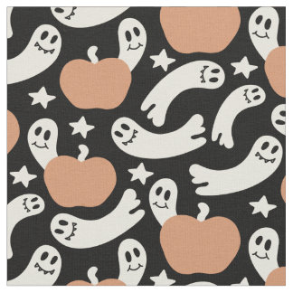 Tissu Playful Ghosts and Pumpkins on Black – Halloween R