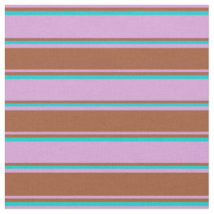 Tissu Plum, Sienne et rayures turquoises foncées