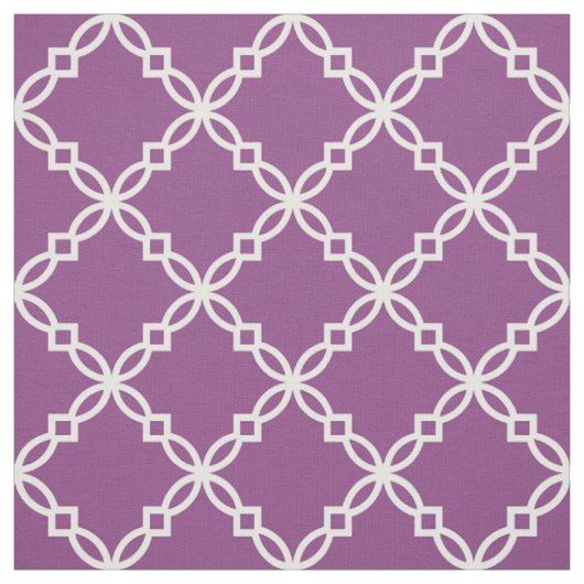 Tissu Plum Violet, Blanc Fantastique Quatrefoil Marocain (Échantillon)