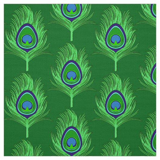 Tissu Plumes de paon, vert de chaux sur le vert vert (Échantillon)