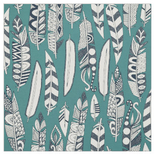 Tissu plumes joyeuses turquoises