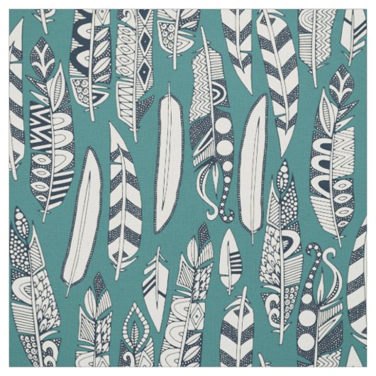Tissu plumes joyeuses turquoises (Échantillon)