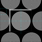 Tissu Points d'anneau concentrés noirs et blancs (Carreau)