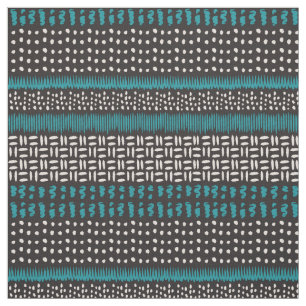 Tissu Points Turquoises noirs Zigzags Motif