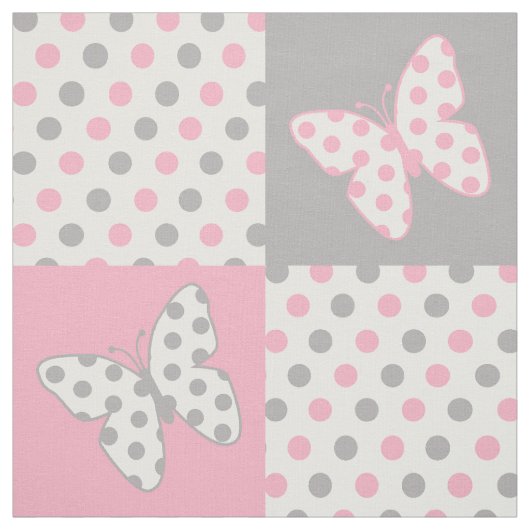 Tissu Pois gris rose papillon (Échantillon)