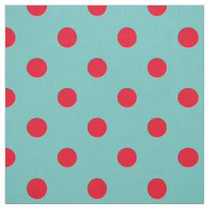 Tissu Pois rouges brillants sur Turquoise clair