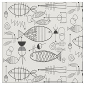 Tissu Poisson du milieu du siècle noir et blanc (Fermer)