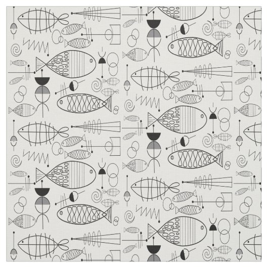 Tissu Poisson du milieu du siècle noir et blanc (Échantillon)