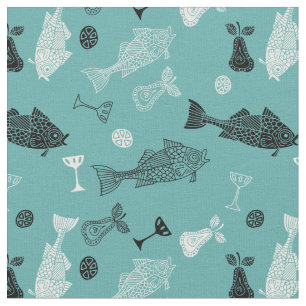 Tissu Poisson et fruits