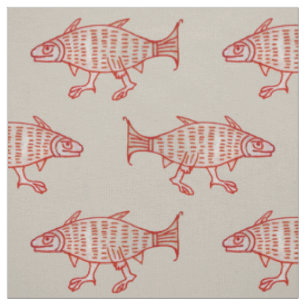 Tissu Poisson Médiéval Marchant sur Parchemin