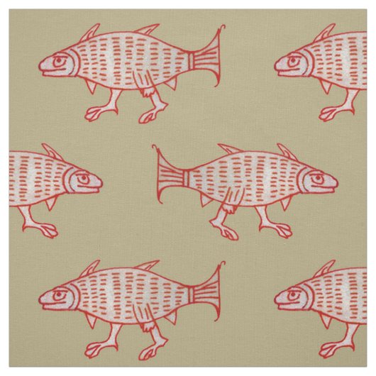 Tissu Poisson médiéval sur Tan (Échantillon)