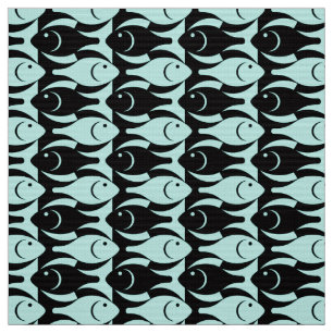 Tissu Poisson moderne du milieu du siècle, aqua et noir