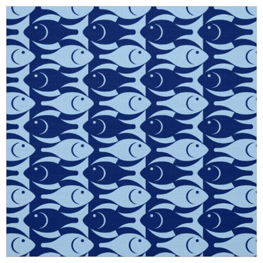 Tissu Poisson moderne du milieu du siècle, cobalt et ble (Échantillon)