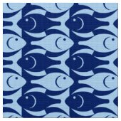 Tissu Poisson moderne du milieu du siècle, cobalt et ble (Fermer)