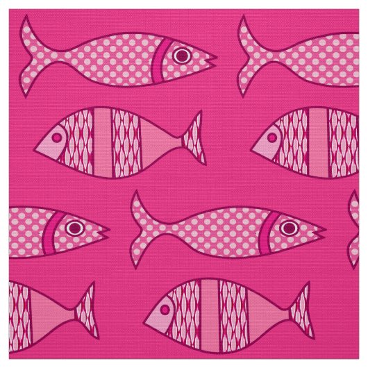 Tissu Poisson Moderne Rétro, Fuchsia, Rose Clair, Rose P (Échantillon)