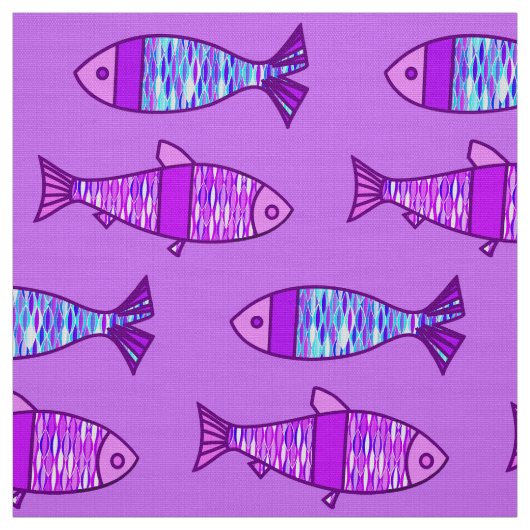 Tissu Poisson Rétro Moderne, Violet et Pourpre Améthyste (Échantillon)