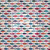 Tissu poisson rétro rose (Carreau)