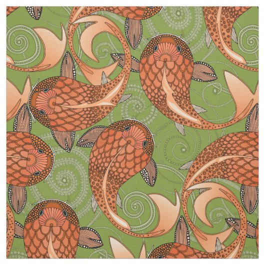Tissu poisson vert paisley (Échantillon)