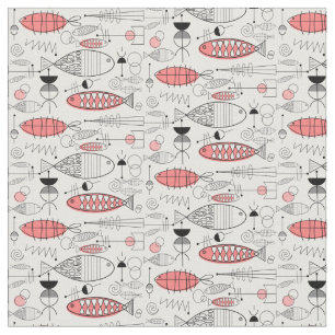 Tissu Poisson Whimsical Moderne Du Milieu Du Siècle Ros