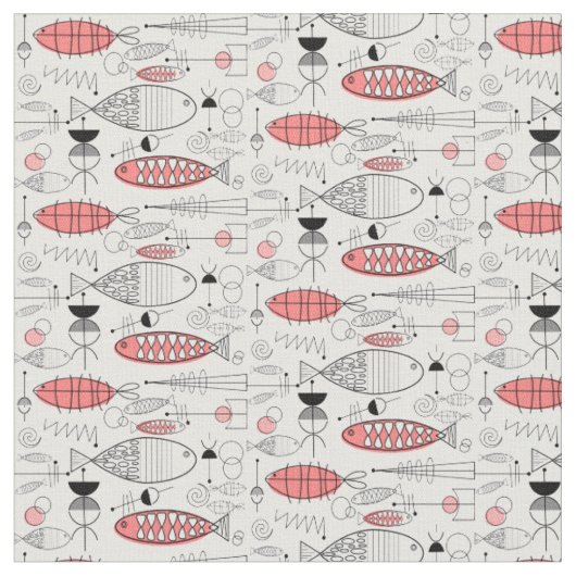 Tissu Poisson Whimsical Moderne Du Milieu Du Siècle Rose (Fermer)