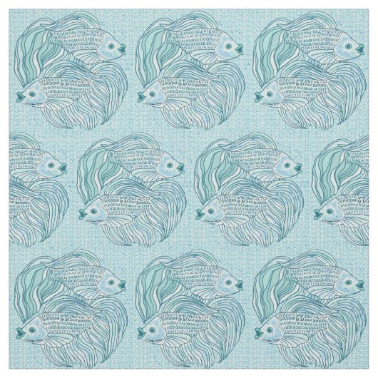 Tissu Poisson Yin Yang Blue Koi (Échantillon)