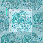 Tissu Poisson Yin Yang Blue Koi (Carreau)