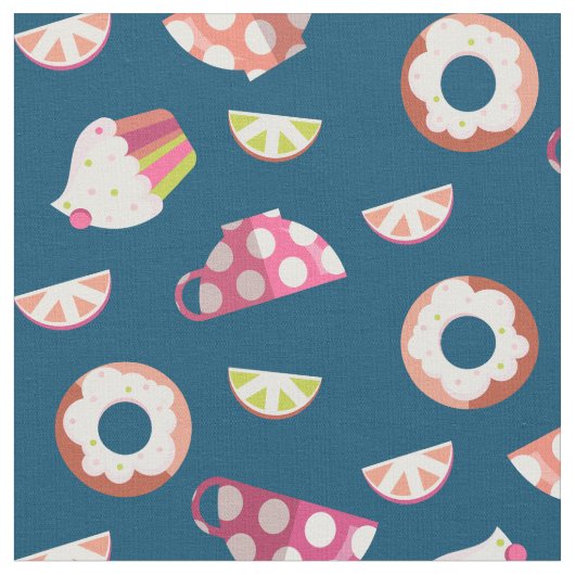 Tissu Polka Dot Cups Cakes Donuts Lemons Grappes (Fermer)
