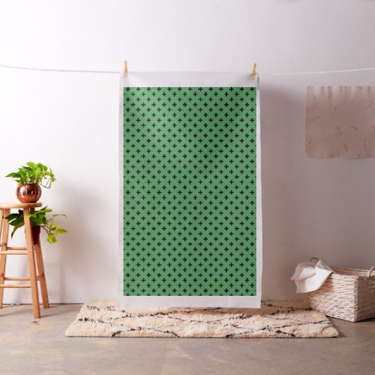 Tissu Polka noire croise sur vert (In Situ)