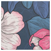 Tissu Pomme fleurit sur un bleu foncé (Fermer)