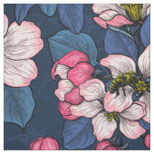 Tissu Pomme fleurit sur un bleu foncé (Échantillon)