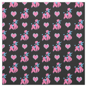 Tissu Poodles et Coeurs rose et bleu Motif