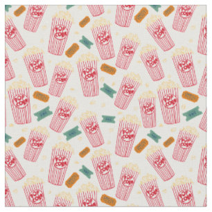 Tissu Popcorn Motif Movie Night Theater Fun White