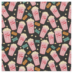 Tissu Popcorn Motif Movie Night Theatre Fun Black