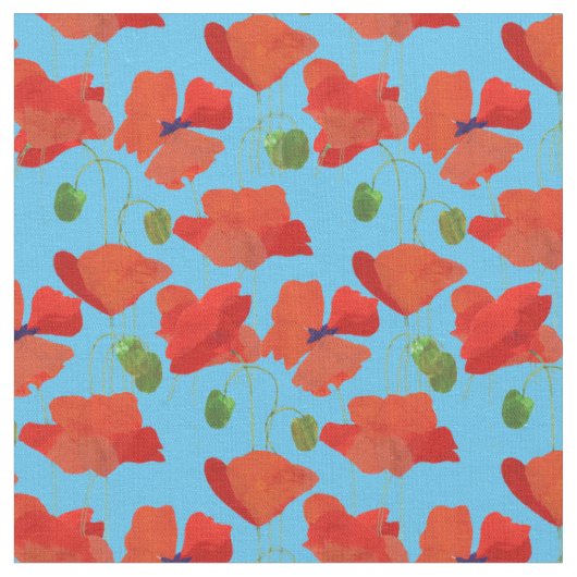 Tissu Poppies de champ rouge personnalisées Sky Blue Flo (Fermer)
