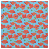 Tissu Poppies de champ rouge personnalisées Sky Blue Flo (Échantillon)